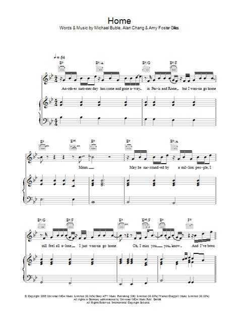 Michael Buble Home Sheet Music Notes, Chords Download Printable Piano, Vocal Guitar PDF Score ...