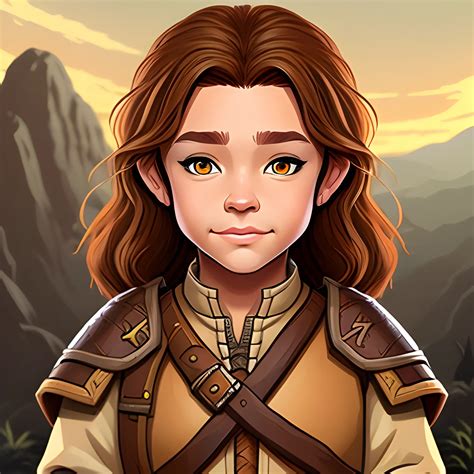 tan skin, brown hair, hazel eyes, halfling, dnd artstyle - Arthub.ai