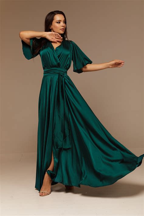 Emerald Green Silk Full Wrap Maxi Dress Summer Bridesmaid - Etsy Hong Kong