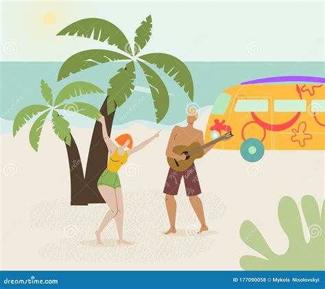 Couple at Beach Party Flat Vector Illustration Stock Vector ...