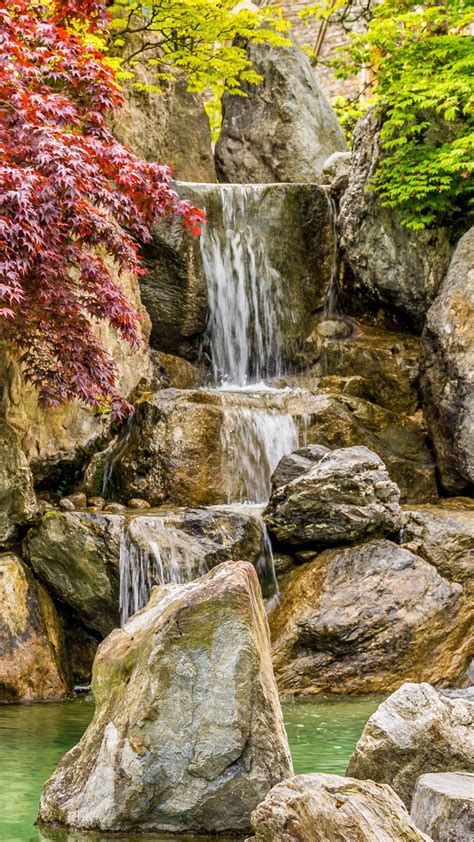 Waterfall Pouring On Pond Between Colorful Autumn Trees During Daytime 4K 5K HD Nature ...