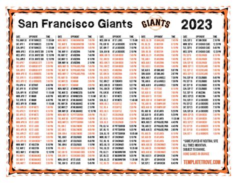 Printable 2023 San Francisco Giants Schedule