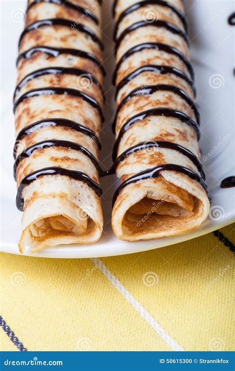 Russian Pancakes - Blini with Chocolate Topping Stock Photo - Image of eating, cooked: 50615300