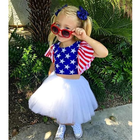 Girls Clothes Outfits Toddler Infant Kids Baby Girl 4th of July Stripes ...