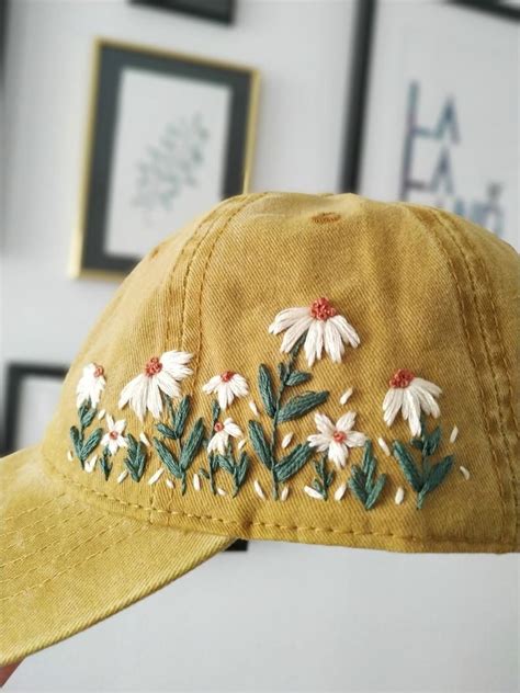 Hand Embroidered Hat, Yellow Floral Embroidery Baseball Cap, Gift for Women, Birthday Gift ...