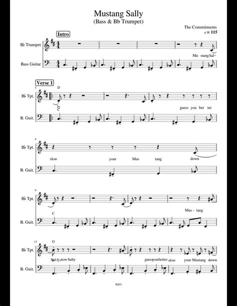 Mustang_Sally_v4_Bass+Trumpet sheet music for Piano, Trumpet, Guitar ...