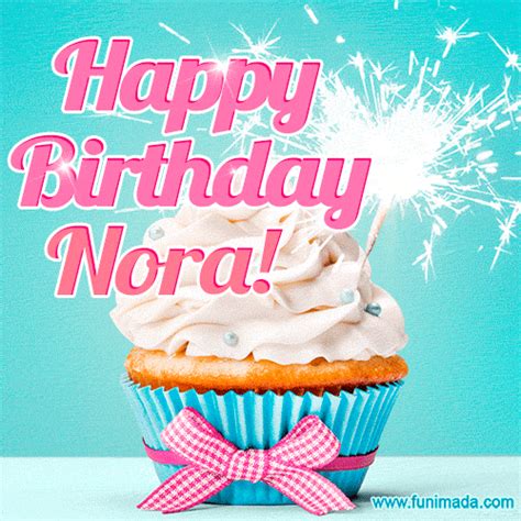 Happy Birthday Nora! Elegang Sparkling Cupcake GIF Image. | Funimada.com