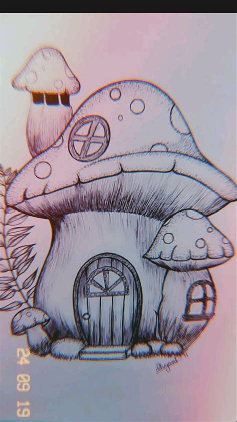 pen art | mushroom house | pen drawing | Art drawings sketches creative, Art drawings sketches ...