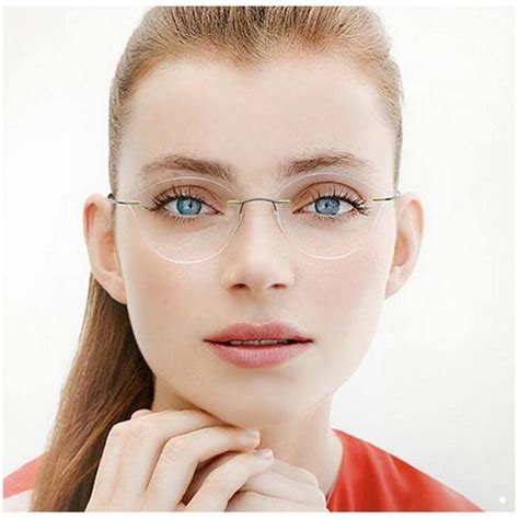 Rimless Glasses Frame Women Titanium Ultralight Eyeglasses Prescription ...