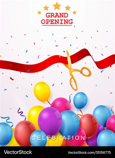 Grand opening ceremony with colorful balloons Vector Image