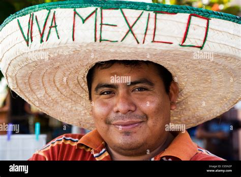 Portrait of Mexican man from Yucatan wearing a sombrero with Viva ...