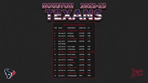 2022-2023 Houston Texans Wallpaper Schedule