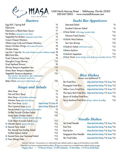 Masa Tallahassee Restaurant (Lunch and Dinner) · Tally Menus