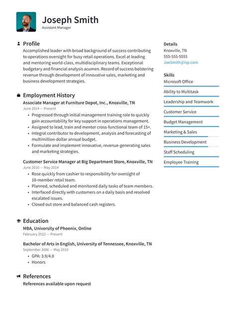 Assistant Manager Resume Examples & Templates (2024) · Resume.io