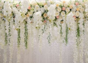 Hanging Vertical Flower Vine White Roses Flower Wall Wedding Backdrops Bridal Shower Backdrop