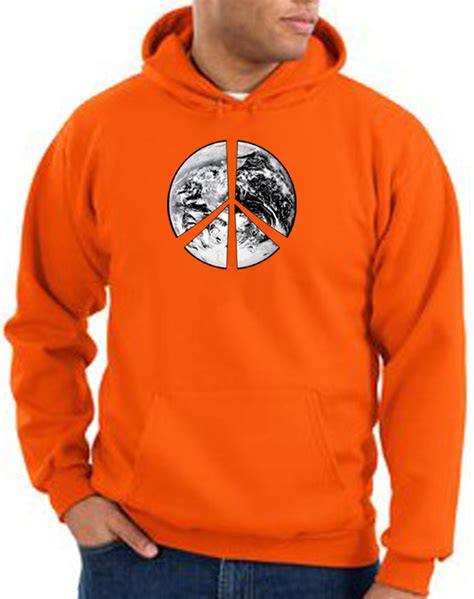 Peace Sign Hoodie Sweatshirt Earth Satellite Image Symbol Orange Hoody - Peace Sign Hoodie ...