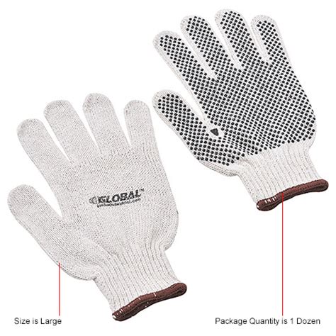 Global Industrial™ PVC Dot Knit Gloves, Single-Sided, Black, Large, 1-Dozen