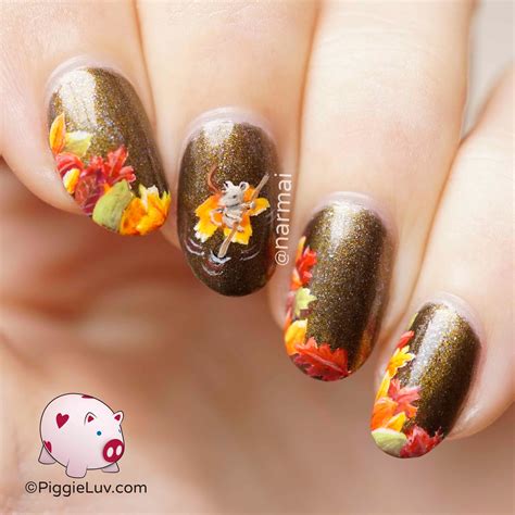 PiggieLuv: Floating leaves nail art