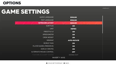 Game settings - The Crew 2 | Interface In Game