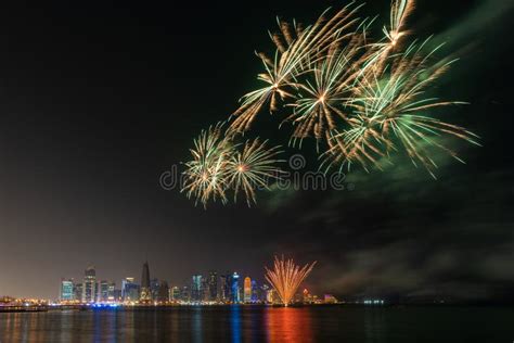 Fireworks in the Doha Corniche, Doha, Qatar. Stock Photo - Image of ...