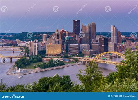 View of the Pittsburgh Skyline at Sunset, from Mount Washington ...