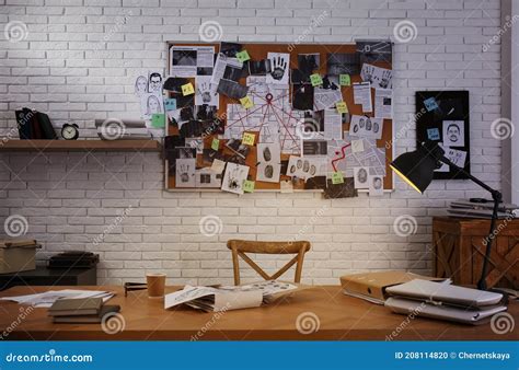 Detective Office Interior with Workplace and Investigation Board Stock Photo - Image of agency ...