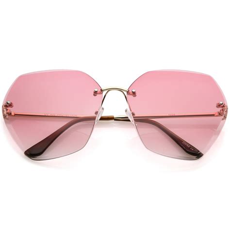 Oversize Rimless Beveled Gradient Lens Geometric Sunglasses - zeroUV