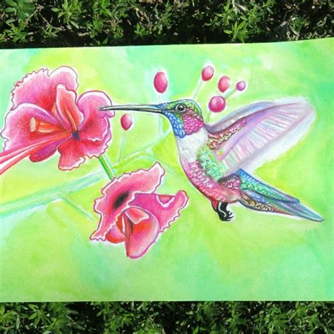 Colored Pencil Hummingbird Print by TheArtsyArmadillo on Etsy