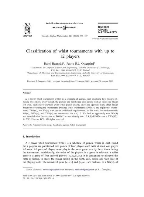 (PDF) Classification of whist tournaments with up to 12 players - DOKUMEN.TIPS