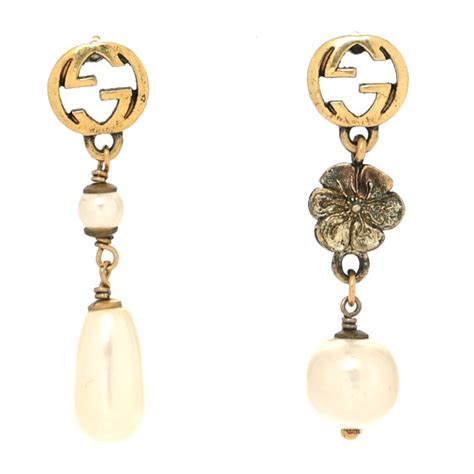 GUCCI Pearl Interlocking G Flower Earrings Gold 1175316 | FASHIONPHILE