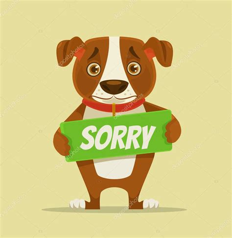 Sorry dog character hold apology plate. Vector flat cartoon ...