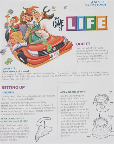 PARTS ONLY - The Game Of Life (2007) Board Game - Instructions Only ...