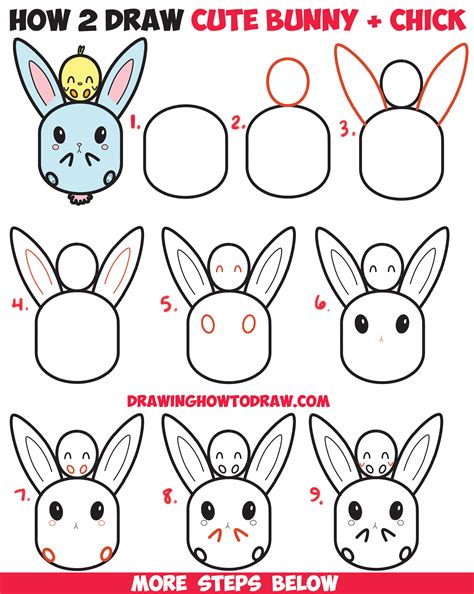 How to Draw Cute Kawaii / Chibi Bunny Rabbit and Baby Chick Easy Step ...