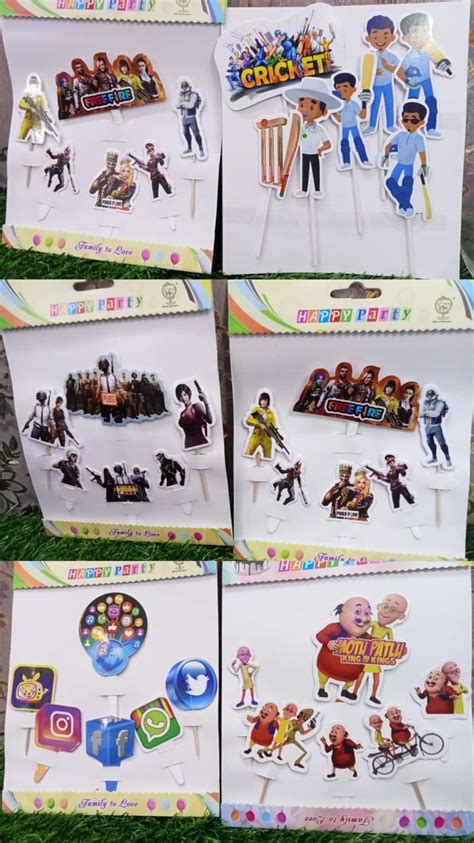 Buy 6set combo motu patlu cake topper, social media cake topper, freefire cake topper, pubg cake ...