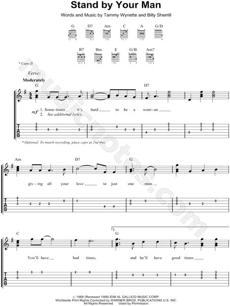 Tammy Wynette "Stand by Your Man" Guitar Tab in G Major - Download & Print - SKU: MN0080626