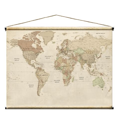 Vintage World Map, Canvas Fabric, Cream and Tan, 46 x 36 inches | Mardel