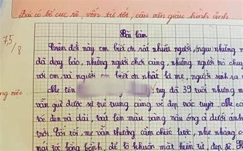 Bài văn tả mẹ được chấm điểm gần tuyệt đối: "Mẹ có vẻ đẹp trác tuyệt. Mái tóc vàng nâu óng ả ...