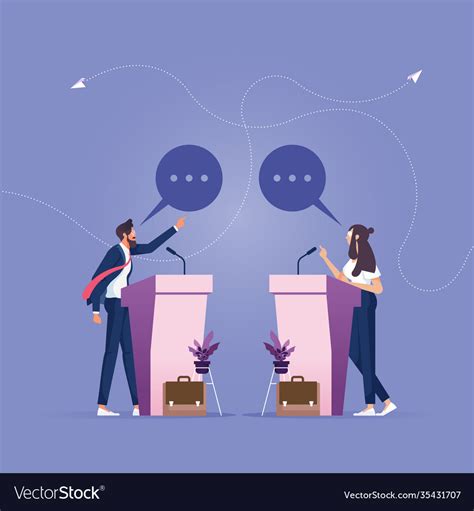 Open debates-two business people debate on stage Vector Image