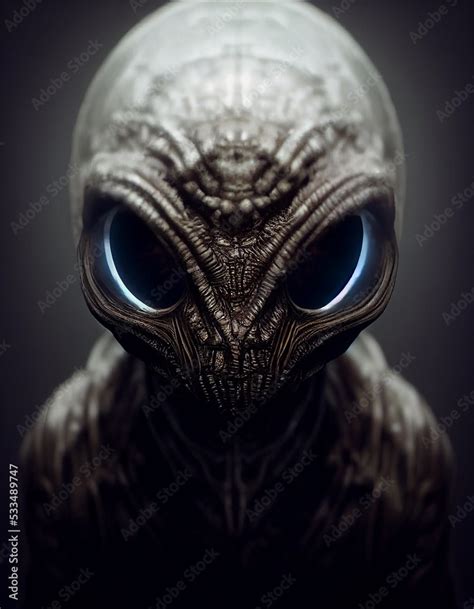 Unusual Reptilian Alien with Big Almond Shaped Eyes 3D Concept Art Illustration. Stunning ...