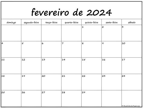 fevereiro de 2024 calendario grátis em português | Calendario fevereiro