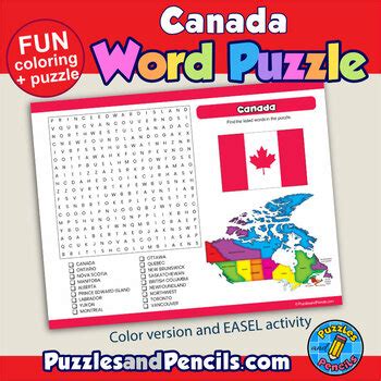 Canada Word Search Puzzle and Coloring Activity Page | Canada Puzzle