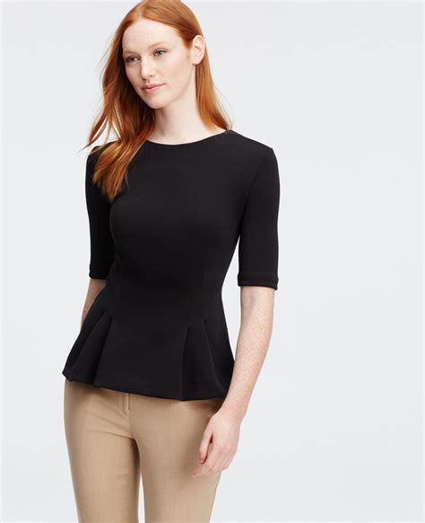 Ann taylor Petite Structured Peplum Short Sleeve Top in Black | Lyst