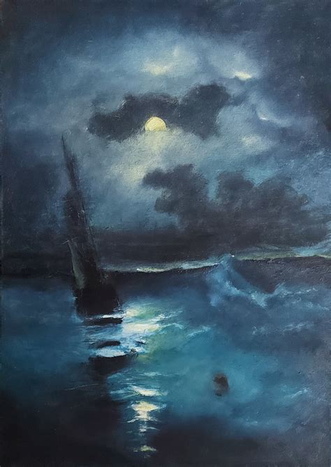 Dark sea oil painting on canvas 50x70x15 cm | Etsy