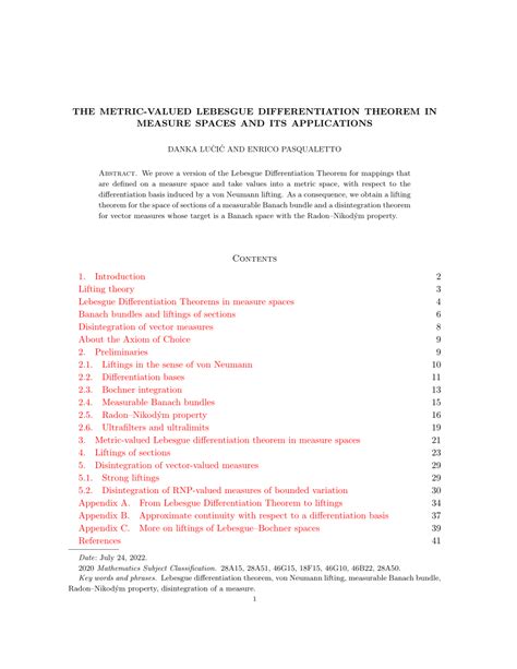 (PDF) The metric-valued Lebesgue differentiation theorem in measure spaces and its applications