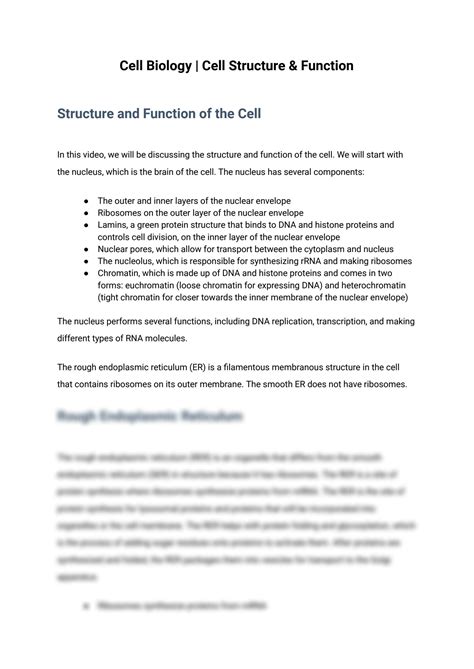 SOLUTION: Cell biology cell structure function - Studypool