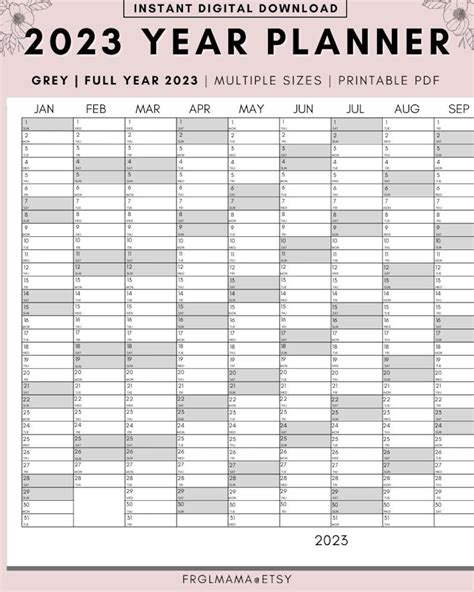 2023 Calendar Printable Yearly Calendar 2023 Planner 2023 Etsy In | Images and Photos finder