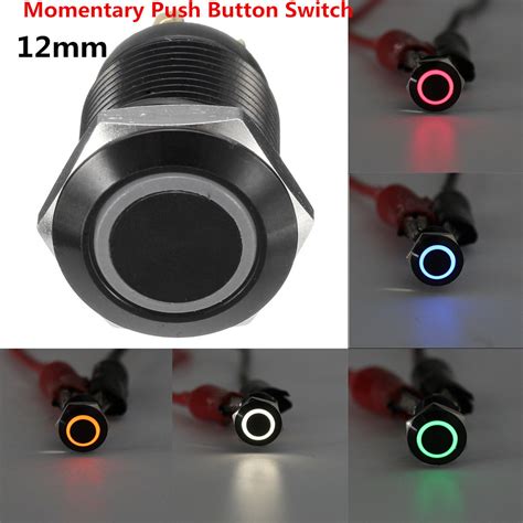 Black 4 Pin 12mm LED Light Metal Push Button Momentary Switch Waterproof 12V | eBay