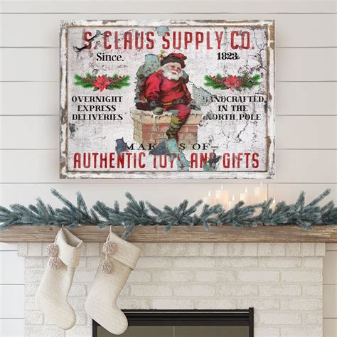 Santa Claus Sign, Christmas Sign, Vintage Holiday Decor, Large Canvas ...