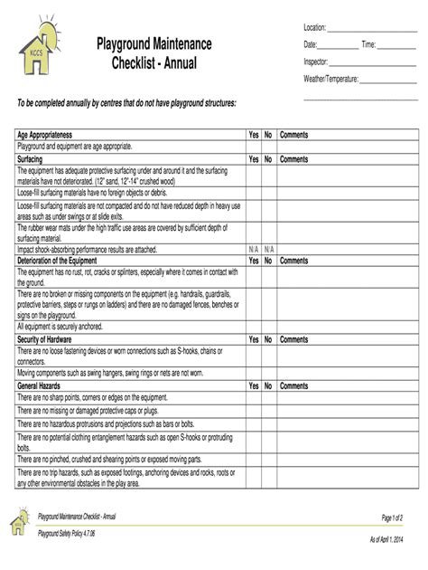 Free Playground Inspection Forms