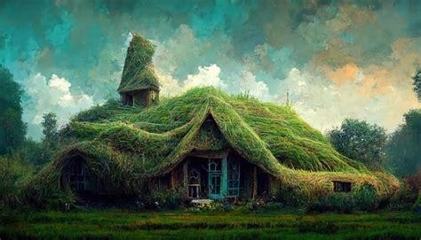 Premium Photo | Grass house concept art illustration